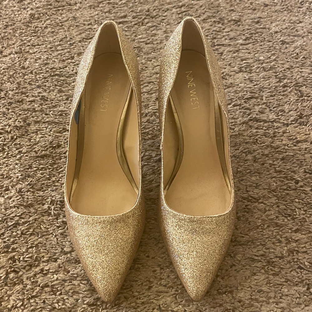 Nine West Sparkling Glitter Gold Pumps 7.5M